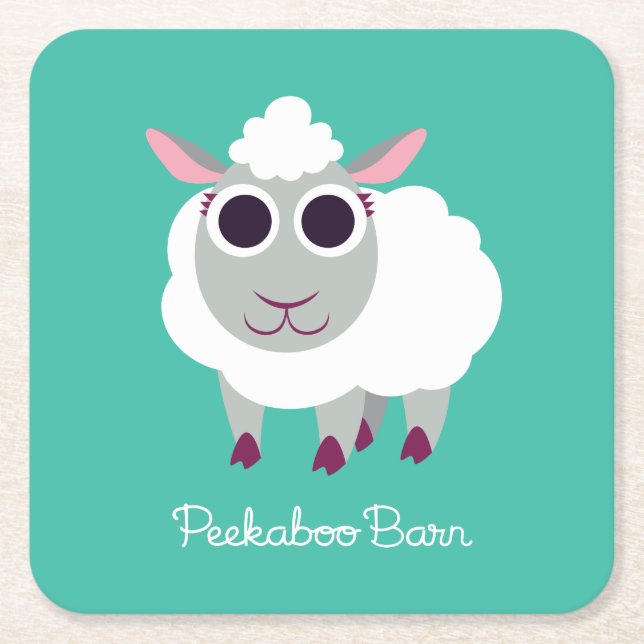 Lulu the Sheep Square Paper Coaster (Front)