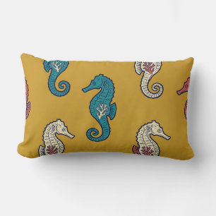 Lumbar Pillow Golden Seahorse Batik Home Decor