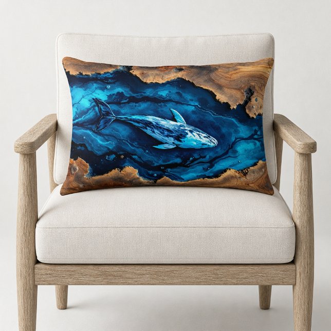 Lumbar Throw Pillow Wood Resin Whale (Creator Uploaded)