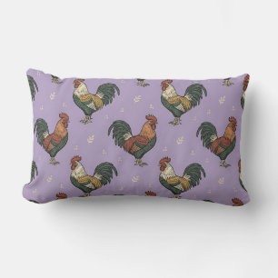 Lumbar Vintage Rooster Purple Pillow
