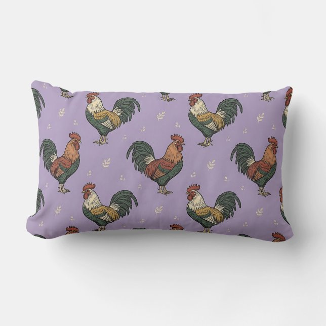 Lumbar Vintage Rooster Purple Pillow (Front)