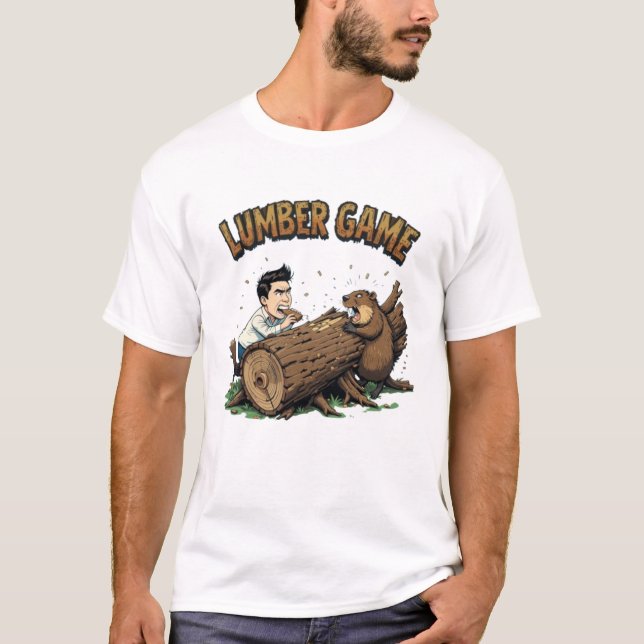 Lumber Game Design - Beaver vs Human Competition T-Shirt (Front)