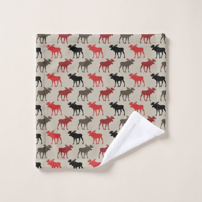 Lumber Red Black Gray Moose Silhouette Antler Deer Wash Cloth (Wash Cloth)
