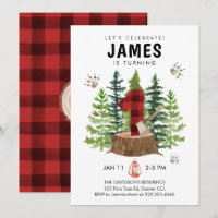 Lumberjack 1st Birthday Buffalo Plaid Invitation