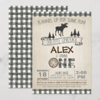 Lumberjack 1st Birthday Invitation - Moose - White