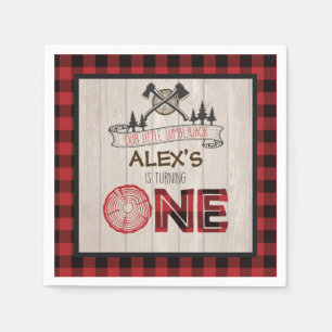 Lumberjack 1st Birthday Napkin - Axes RED