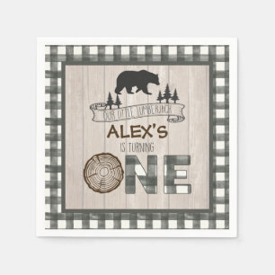 Lumberjack 1st Birthday Napkin - Bear White