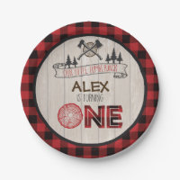 Lumberjack 1st Birthday Paper Plate - Axes Red