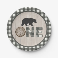 Lumberjack 1st Birthday Paper Plate - Bear ONE WH