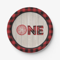Lumberjack 1st Birthday Paper Plate - ONE Red