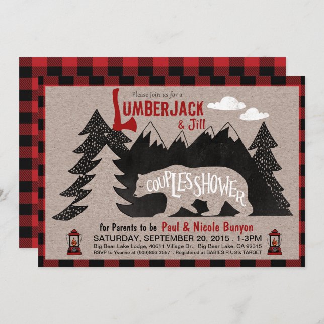 Lumberjack and Jill Couples Coed Baby Shower Invitation (Front/Back)
