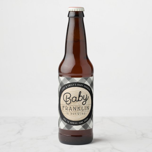 Lumberjack Baby Shower Buffalo Check Beer Bottle Label (Front)