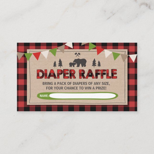 Lumberjack Baby Shower Diaper Raffle Woodland Boy Enclosure Card (Front)