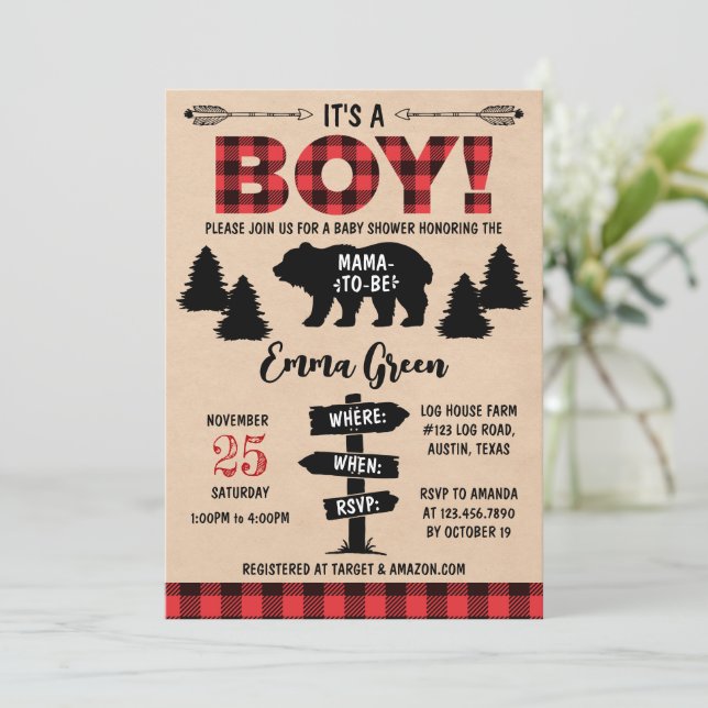  Lumberjack Baby Shower Invitation (Standing Front)