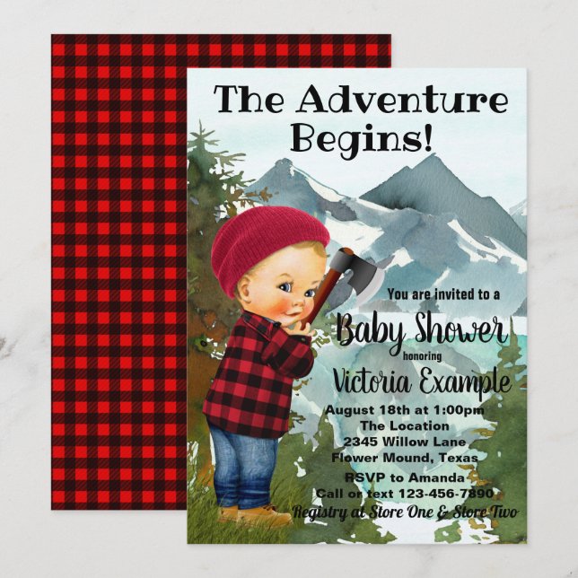 Lumberjack Baby Shower Invitations (Front/Back)