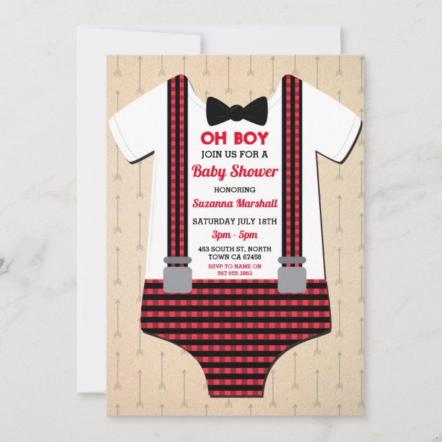 Lumberjack Baby Shower Oh Boy Red Check Invitation (Front)