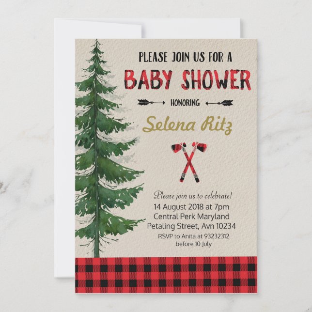 Lumberjack Baby Shower Party Invitation (Front)