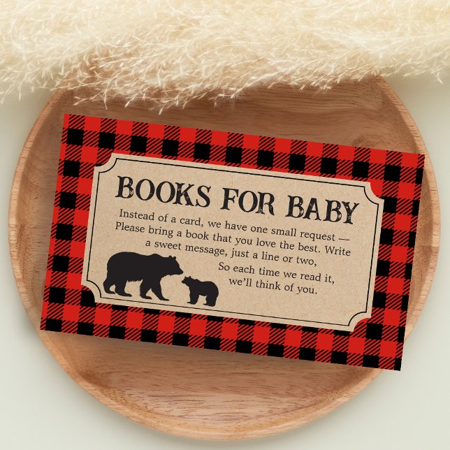 Lumberjack Bear Baby Shower Books for Baby Enclosure Card (Bear Plaid Baby Shower Books for Baby)