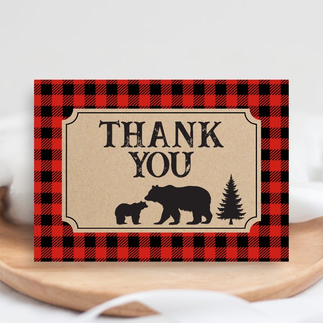 Lumberjack Bear Baby Shower  Thank You Card (Bear Plaid Baby Shower Thank You Card)