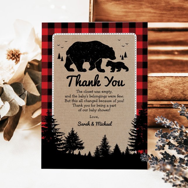 Lumberjack Bear Baby Shower Thank You Card (Creator Uploaded)