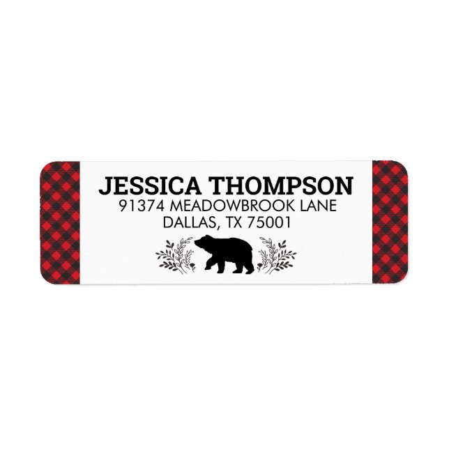 Lumberjack Bear Buffalo Plaid Address Label (Front)