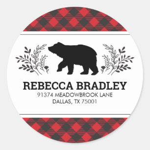 Lumberjack Bear Buffalo Plaid Return Address Classic Round Sticker