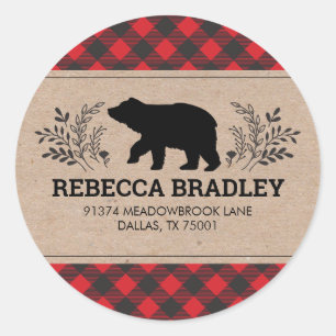 Lumberjack Bear Circle Return Address Sticker