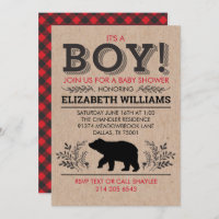 Lumberjack bear Flannel Rustic Boy Baby Shower