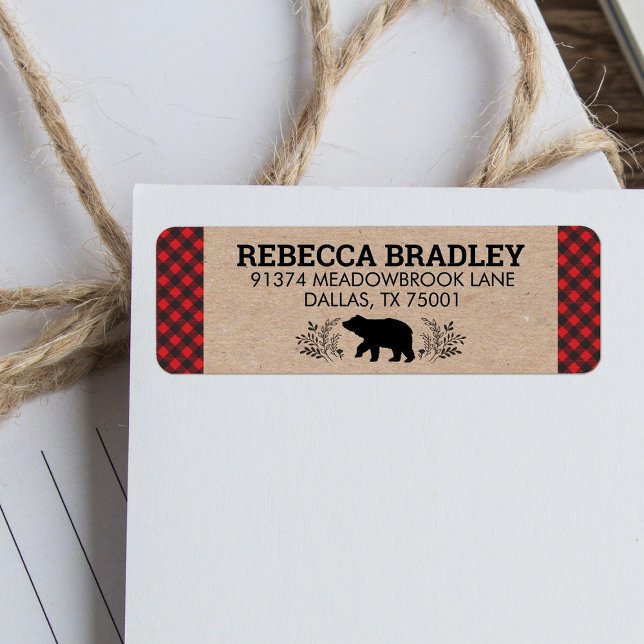 Lumberjack Bear Kraft Plaid Address Label (Creator Uploaded)