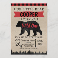 Lumberjack Bear Wild Birthday Party Invitation