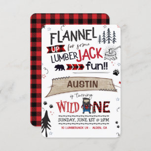 Lumberjack Birthday Invitation Buffalo Plaid Boy