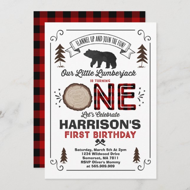 Lumberjack Birthday Invitation Lumberjack Party (Front/Back)