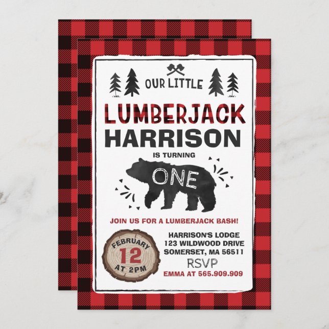 Lumberjack Birthday Invitation Lumberjack Party (Front/Back)