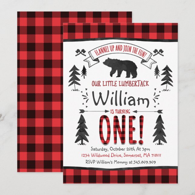 Lumberjack Birthday Invitation Lumberjack Party (Front/Back)