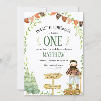 Lumberjack Birthday Invitation with Red Plaid