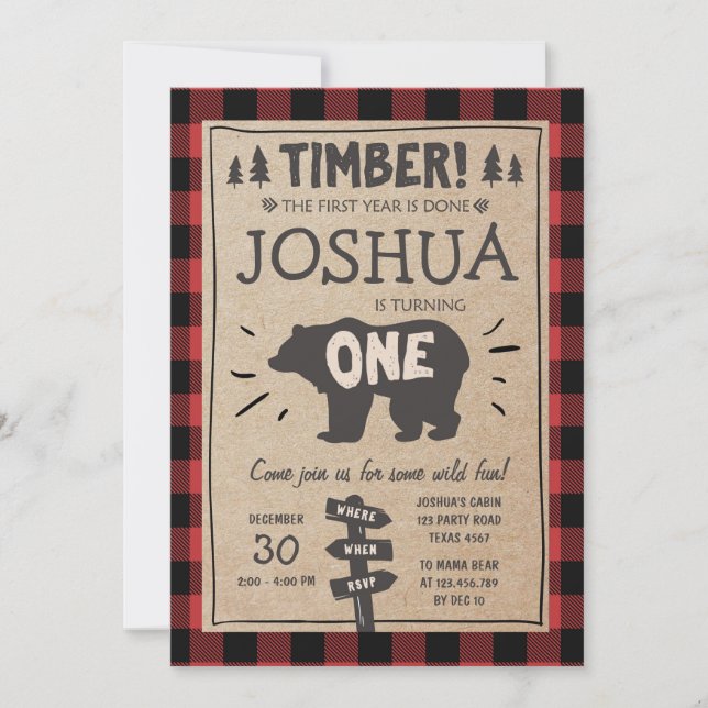 Lumberjack Birthday Invitation Woodland Birthday (Front)