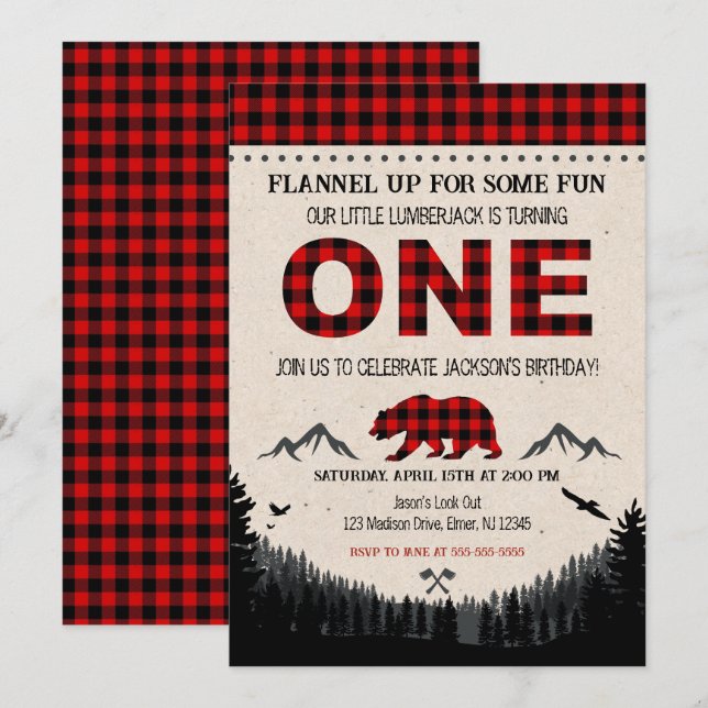 Lumberjack Birthday Invitation Woodland Birthday (Front/Back)