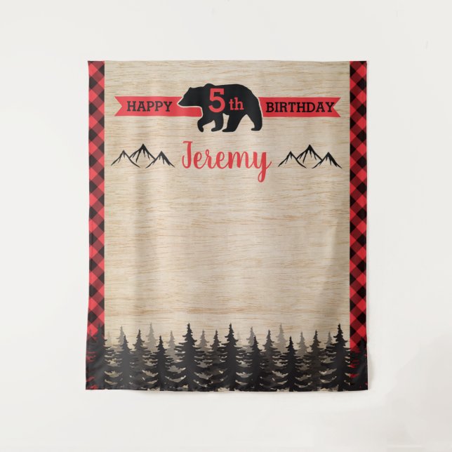 Lumberjack Birthday Party Photo Backdrop Tapestry (Front)