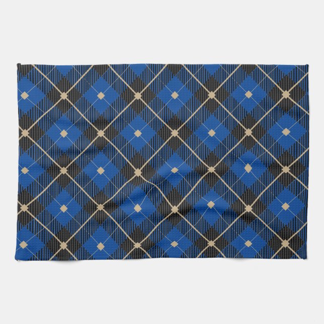 Lumberjack Black Blue Plaid Pattern Tea Towel (Horizontal)