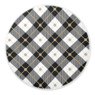 Lumberjack Black White Plaid Pattern Ceramic Knob