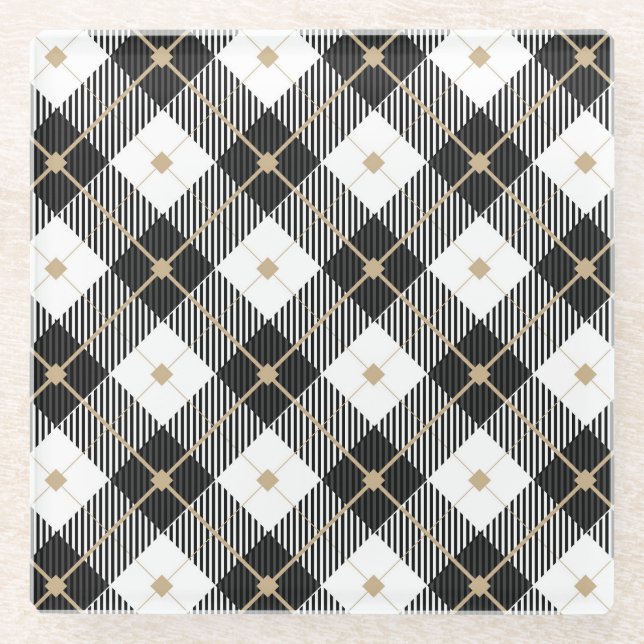 Lumberjack Black  White Plaid Pattern Glass Coaster (Front)