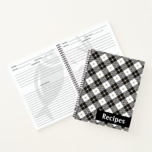 Lumberjack Black White Plaid Pattern Recipe Notebook