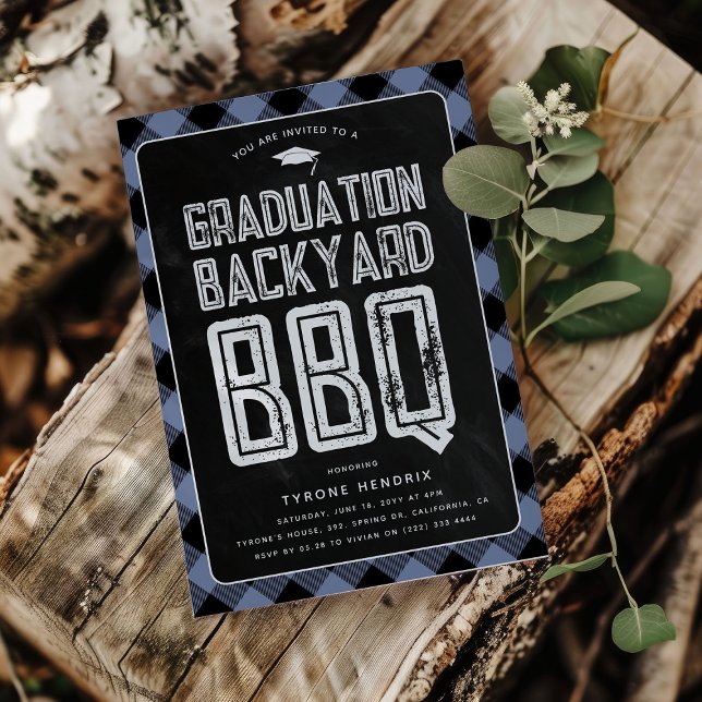 Lumberjack Blue Plaid BBQ Graduation Party Invitation (Creator Uploaded)