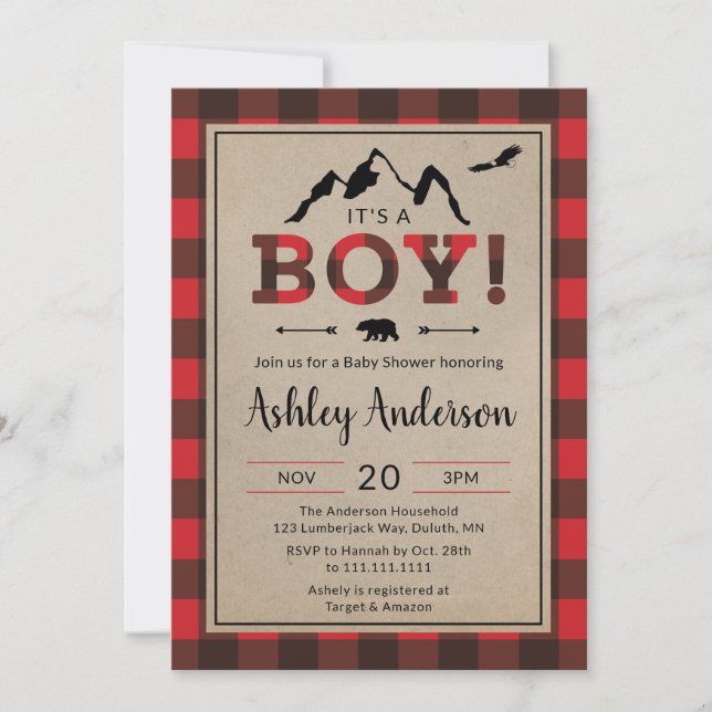 Lumberjack Boy Baby Shower Invitation (Front)
