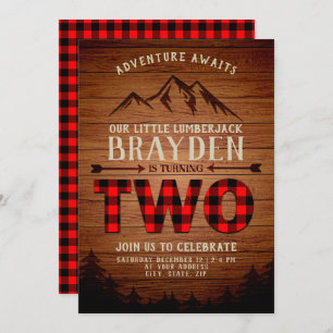 Lumberjack Buffalo Plaid Second Birthday Invitation