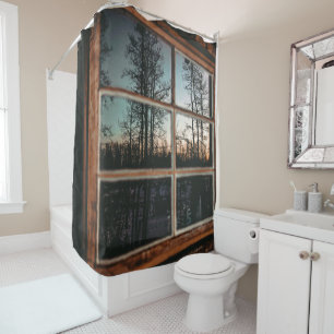 Lumberjack Cabin Window // Grainy Sunset Shower Curtain