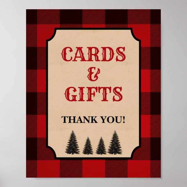 Lumberjack Cards & Gifts Shower Sign Red Plaid (Front)