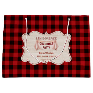 Lumberjack Christmas Party Red Buffalo Wood Large Gift Bag