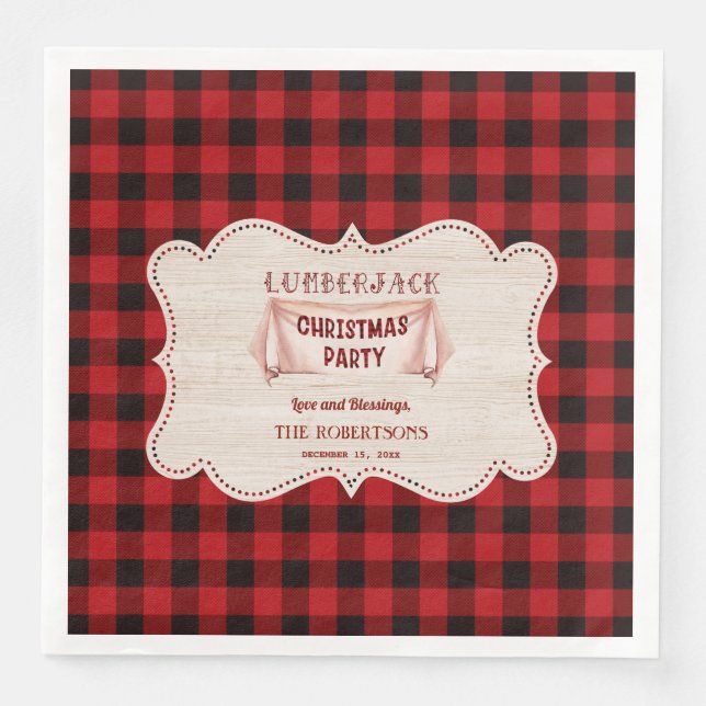 Lumberjack Christmas Party Red Buffalo Wood Napkin (Front)