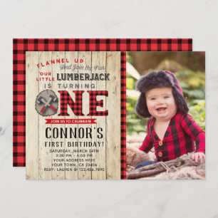 Lumberjack First Birthday Invitation with Photo